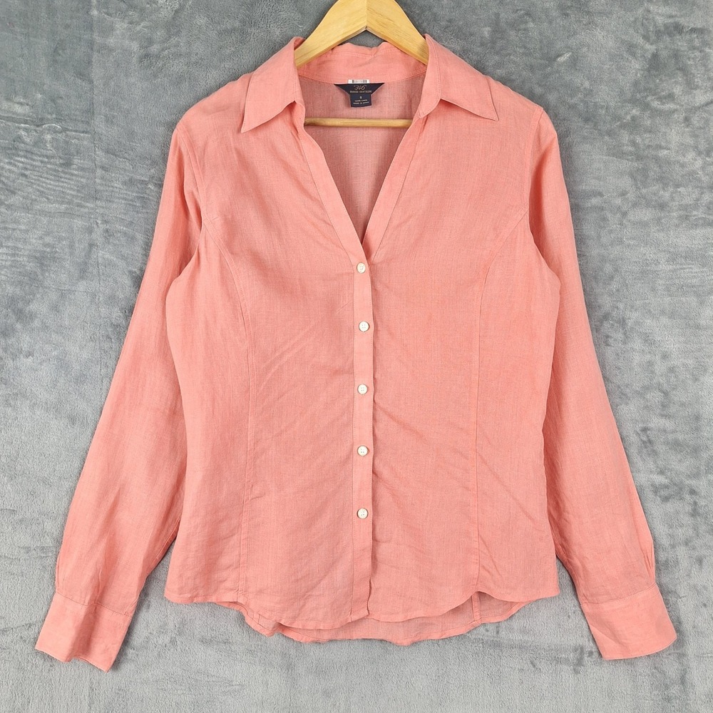346 Brooks Brothers Top 8 Coral Linen Button Down Beach Coastal‎ Princess Seam